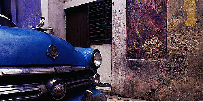 特写,古董车,建筑,哈瓦那,古巴