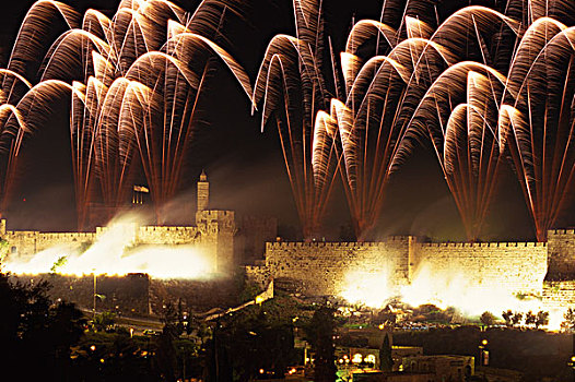 以色列,耶路撒冷,老城墙,烟花