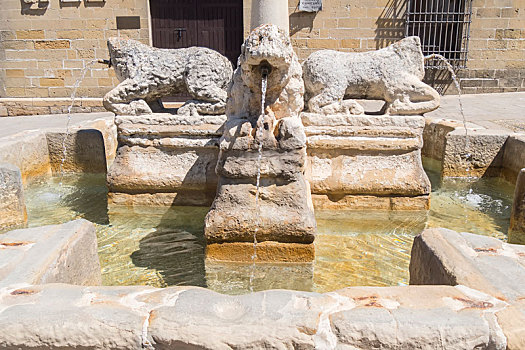 狮子,喷泉,广场,巴埃萨,西班牙