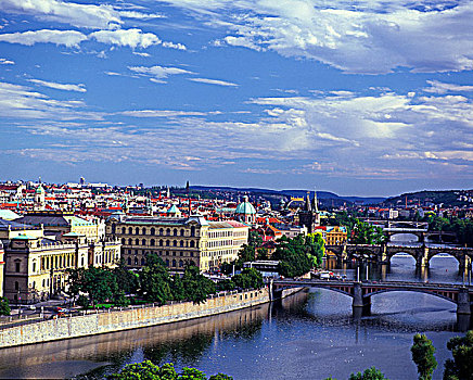 共和国,布拉格,景色,伏尔塔瓦河,城镇,桥,金色,夜光