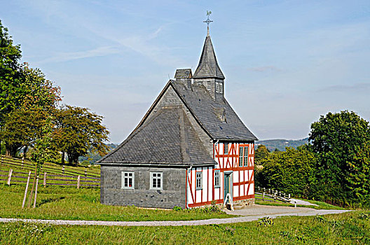 小教堂,学校,历史,木结构,建筑,露天博物馆,威斯特伐利亚,博物馆,北莱茵威斯特伐利亚,德国,欧洲