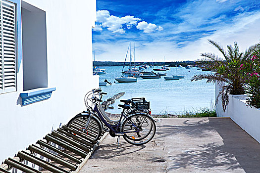 福门特拉岛,自行车,停车场,白色,地中海,房子