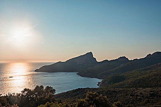 沿岸,山景,海湾,波尔图,科西嘉岛,法国,欧洲