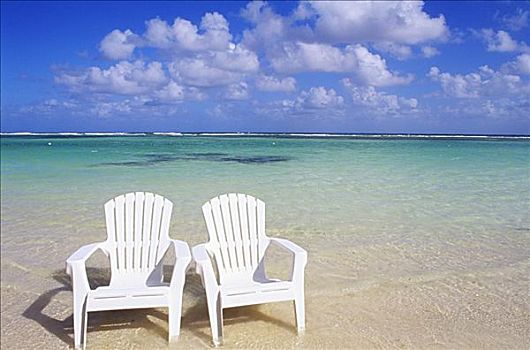 白色,沙滩椅,漂亮,海滩,清晰,青绿色,水