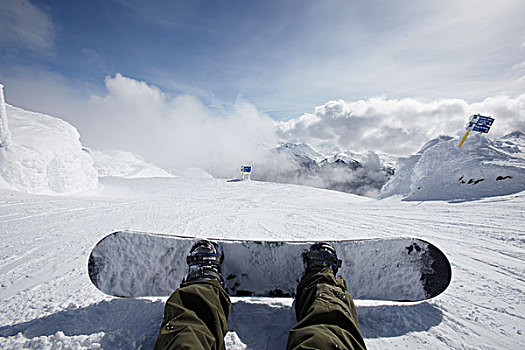 滑雪板玩家,脚,惠斯勒山,不列颠哥伦比亚省,加拿大