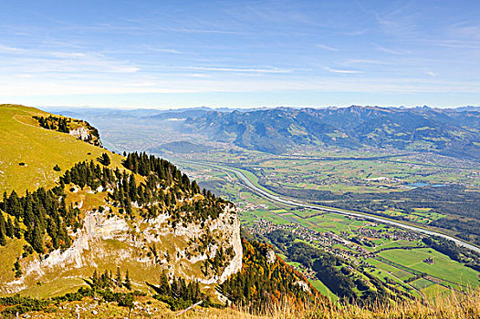 风景,山,上方,波美拉尼亚丝毛狗,顶峰,莱茵河,山谷,阿彭策尔,罗得斯,瑞士,欧洲