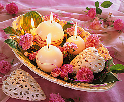 浪漫,碗,玫瑰,蜡烛