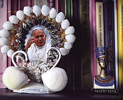 书架,画框,照片,教皇,壳,雕塑