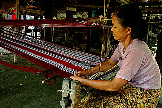 女人,种族,编织,布,传统,孟加拉,八月,2008年