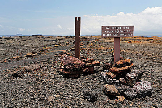 路标,荒芜,小路,基拉韦厄火山,夏威夷火山国家公园,夏威夷大岛,夏威夷,美国