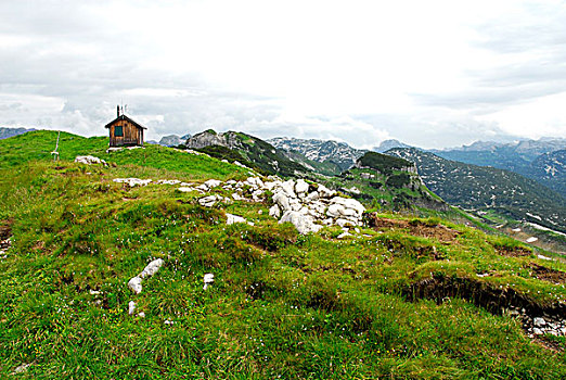 高山,小屋,自然,保存,区域,风景,失败者,山,巴特奥西,萨尔茨卡莫古特,施蒂里亚,阿尔卑斯山,奥地利,欧洲