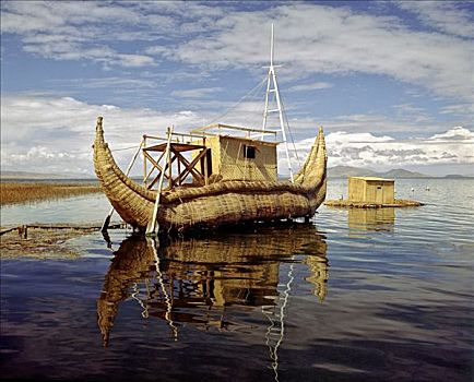 纸莎草,船,提提卡卡湖,玻利维亚