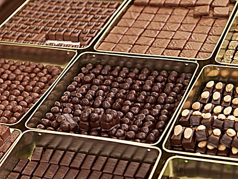 各式各样的巧克力,松露,在显示,糖果店,糖果,皇家,巴黎,法国