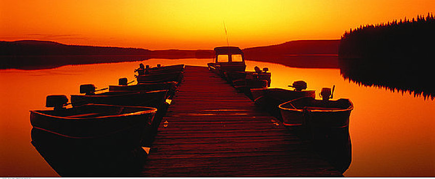 渔船,日出,海狸,湖,奥克纳根谷,不列颠哥伦比亚省,加拿大