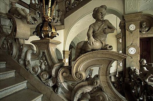 宫殿,米拉贝尔,楼梯井,天使,萨尔茨堡,奥地利,欧洲,内景,楼梯