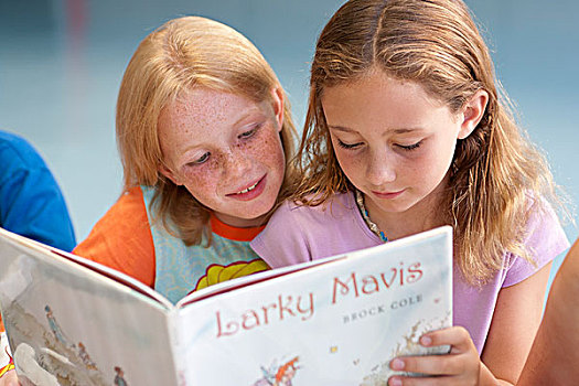 美国,佛蒙特州,两个女孩,读,书本