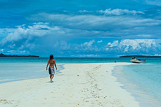 游客,走,沙子,细条,退潮,洛克群岛,帕劳,大洋洲