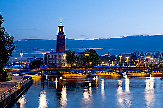 市政厅,水岸,湖,斯德哥尔摩,瑞典