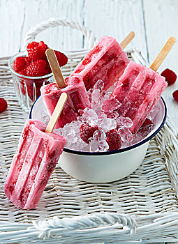 夏天,树莓,冰棍,棍,新鲜,碎冰