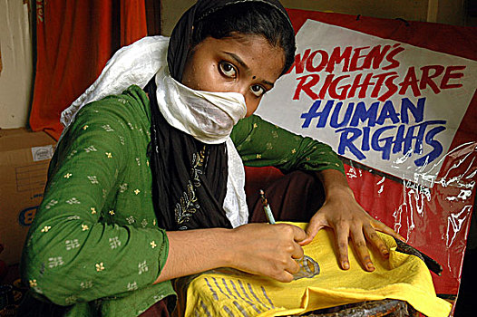 女人,工作,条理,加尔各答,印度,六月,2007年