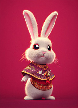 传统中式造型的可爱兔子