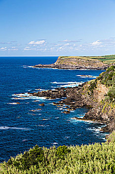 陡峭,巖石,火山巖,海岸,海浪,大西洋,島嶼,亞速爾群島,葡萄牙