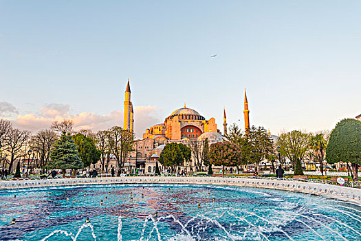 圣索菲亚教堂,藍色清真寺,公园,喷泉,伊斯坦布尔,欧洲,土耳其,亚洲