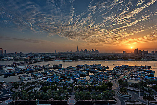 风景,码头,黄昏,迪拜,阿联酋
