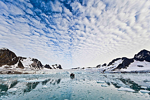 冰,峡湾,黄道十二宫,橡胶,船,正面,冰河,斯瓦尔巴特群岛,斯匹次卑尔根岛,挪威