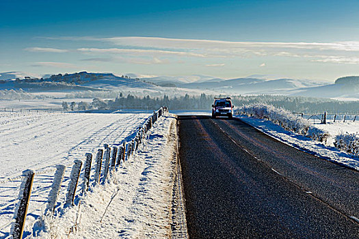 苏格兰,靠近,箱式货车,旅行,道路,冬季风景