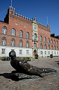 雕塑,正面,欧登塞,城镇,丹麦,欧洲