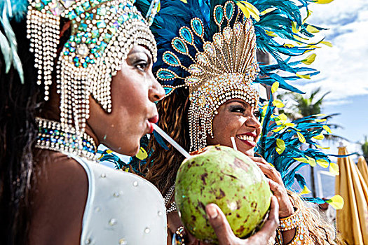 服饰,喝,椰子,饮料,伊帕内玛海滩,里约热内卢,巴西