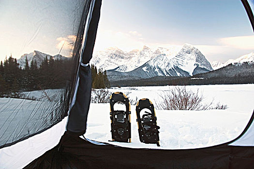 雪鞋,风景,帐蓬,卡纳纳斯基斯县,艾伯塔省,加拿大