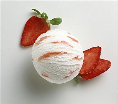 一个,舀具,草莓冰激凌,切片,草莓
