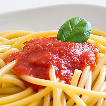 意大利,意大利面,盘子,西红柿,罗勒