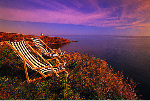 折叠躺椅,靠近,岸边,日出,特莱恩海角,爱德华王子岛,加拿大