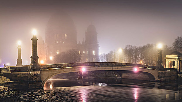 柏林大教堂,雾,柏林,德国,欧洲