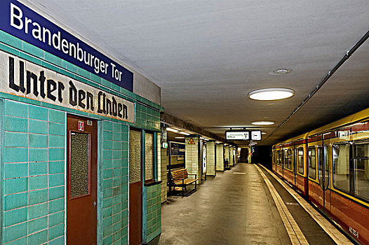 勃兰登堡,大门,车站,展示,老,标识,名字,区域,柏林,德国,欧洲