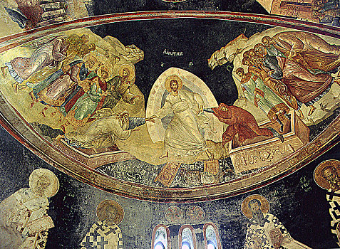 壁画,绘画,地狱,圆屋顶,大,小教堂,西奥多,建造,教堂,早,14世纪