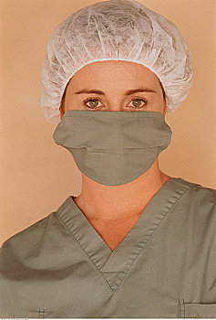 肖像,医生,戴着,手术口罩