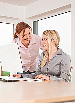 两个女人,协作,电脑