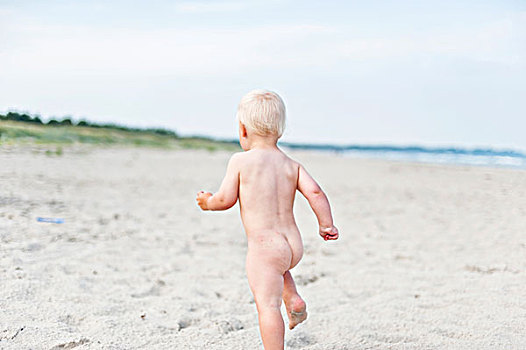 裸露,幼儿,海滩