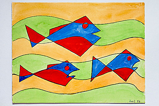 鱼,绘画,11岁,德国,欧洲