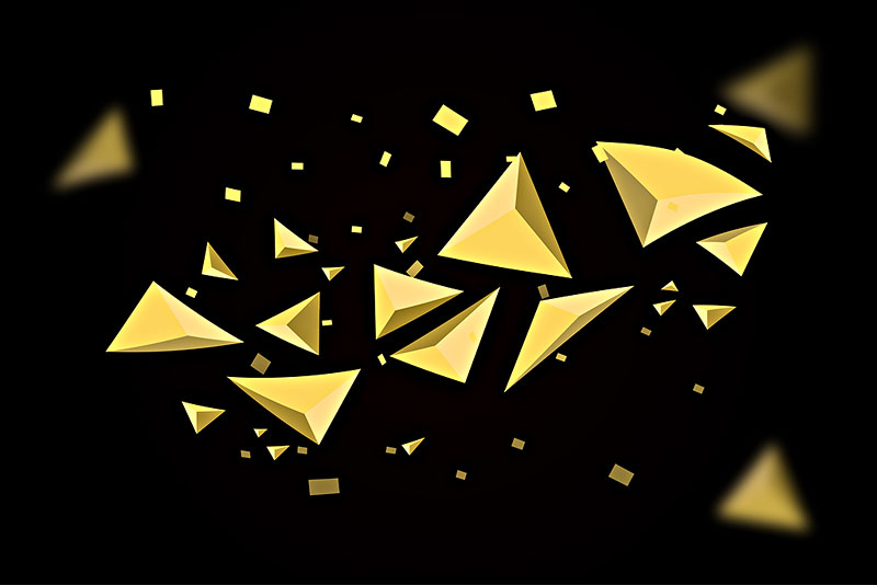 金色碎片与金色三角四面体晶石素材背景