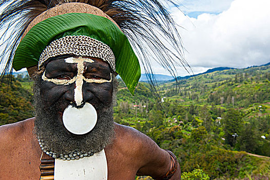 多彩,衣服,涂绘,部族,首领,高地,巴布亚新几内亚,美拉尼西亚