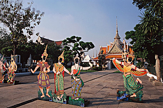 泰国,曼谷,泰国人,舞者,雕塑,郑王庙,大幅,尺寸