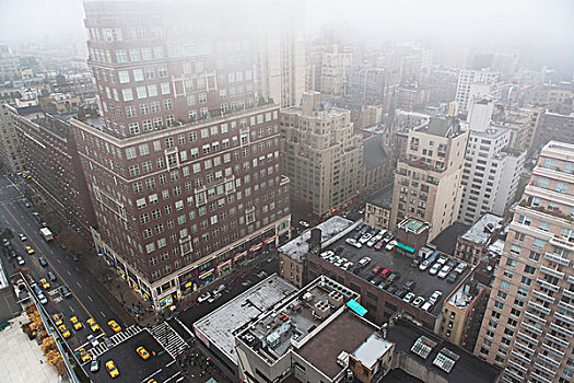 高,角度,城市,雾气,纽约,美国