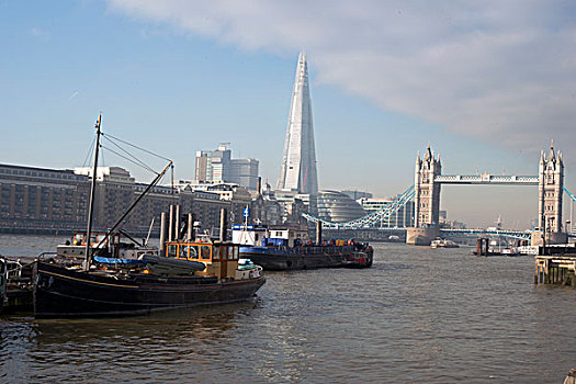 风景,泰晤士河,碎片,塔桥,偏僻寺院,码头,伦敦,英国
