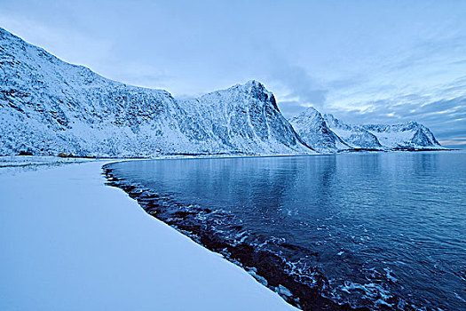 积雪,山,冬天,挪威,斯堪的纳维亚