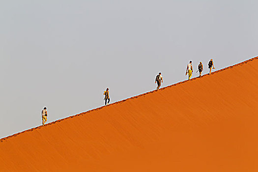 旅游,攀登,沙丘,纳米布沙漠,攀爬,晚上,纳米比诺克陆夫国家公园,纳米比亚,非洲
